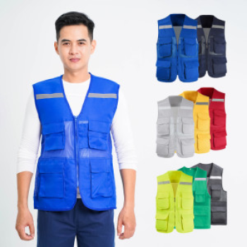Áo bảo hộ gile phản quang phối lưới cao cấp AV33, Màu xanh dương - Size L