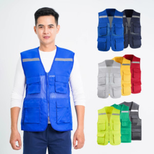 Áo bảo hộ gile phản quang phối lưới cao cấp AV33, Màu xanh dương - Size L